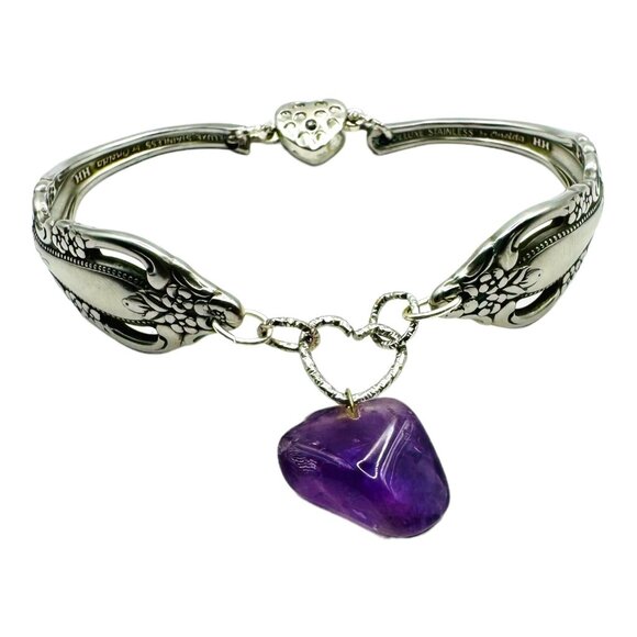 Vintage Spoon Artisan Crafted Bracelet with Amethyst Charm - Picture 3 of 14